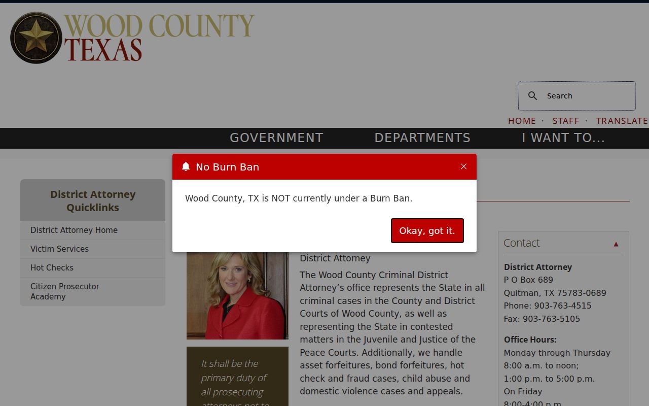 Wood County Criminal District Attorney information related to arrest records