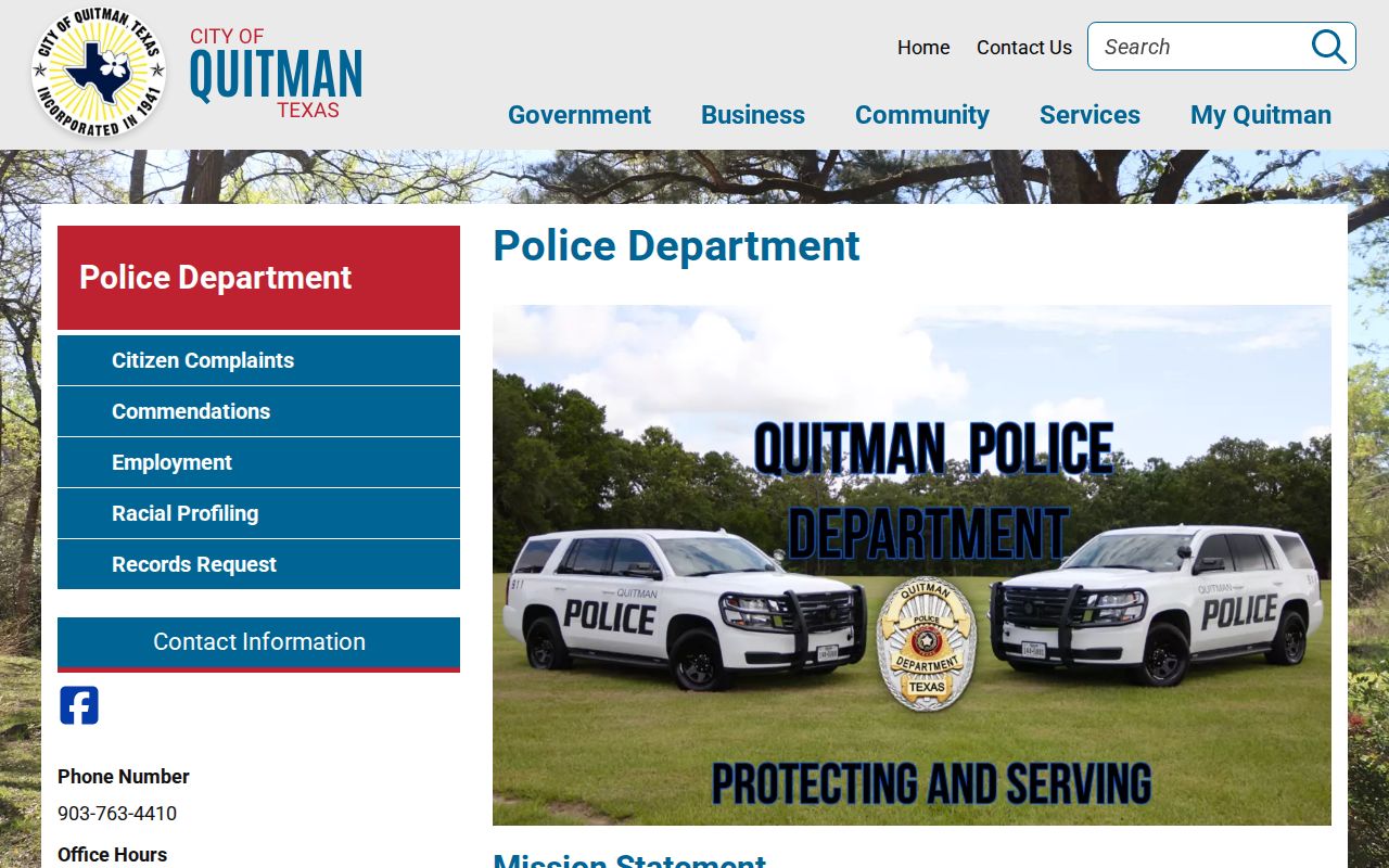 Quitman Police Department source for Wood County arrest lookup records