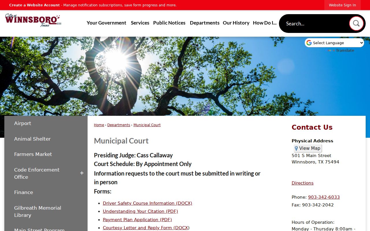 Winnsboro criminal records Municipal Court warrant report page