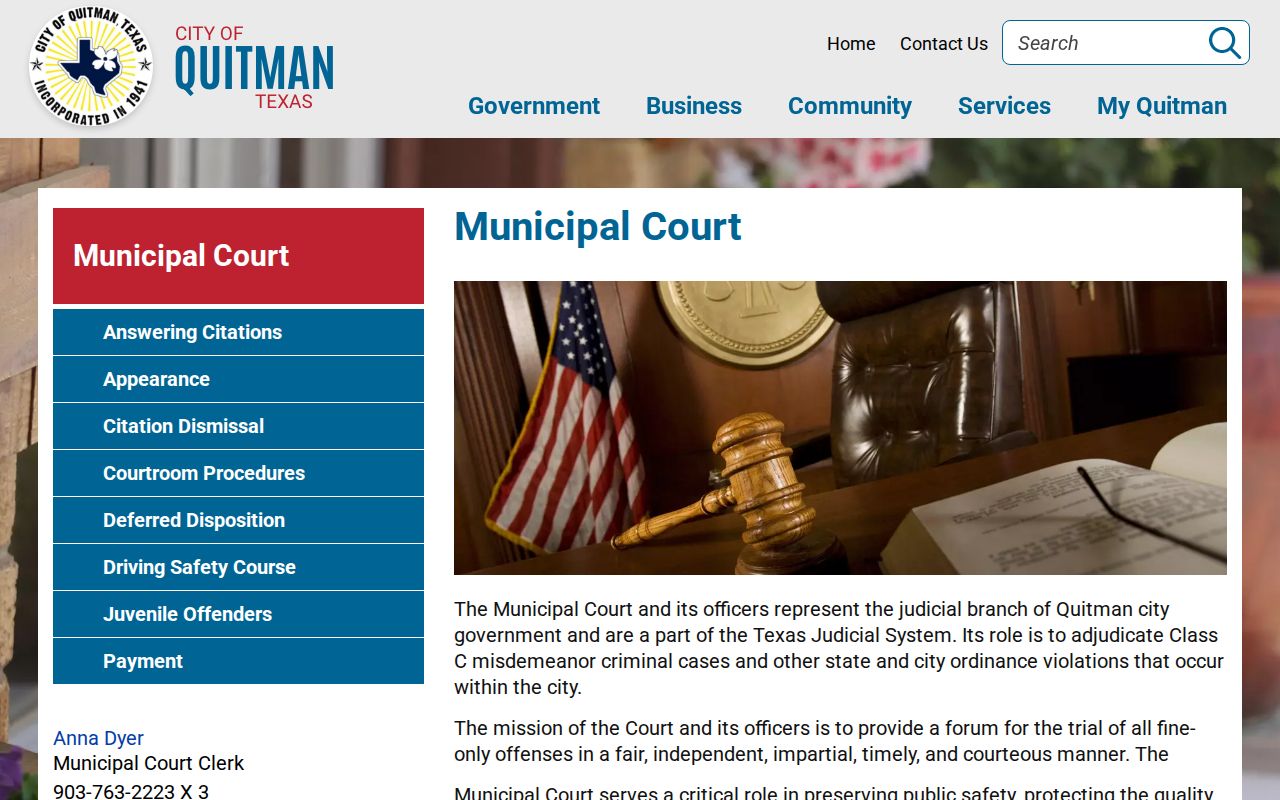 Quitman criminal records Municipal Court official page