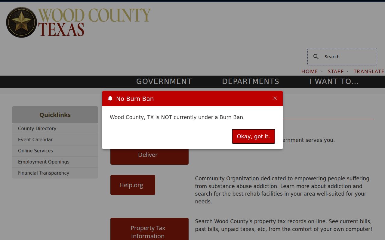 Wood County criminal history online services menu
