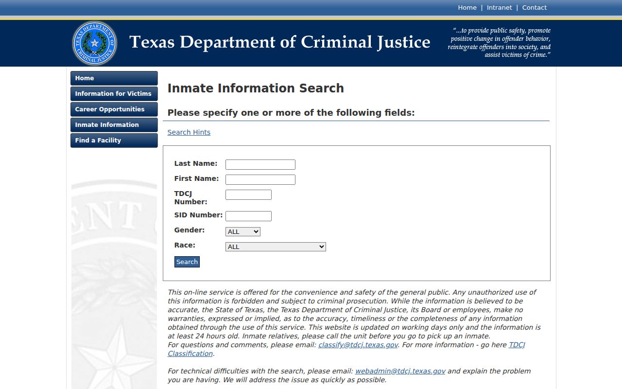 TDCJ inmate search for Wood County criminal record custody checks