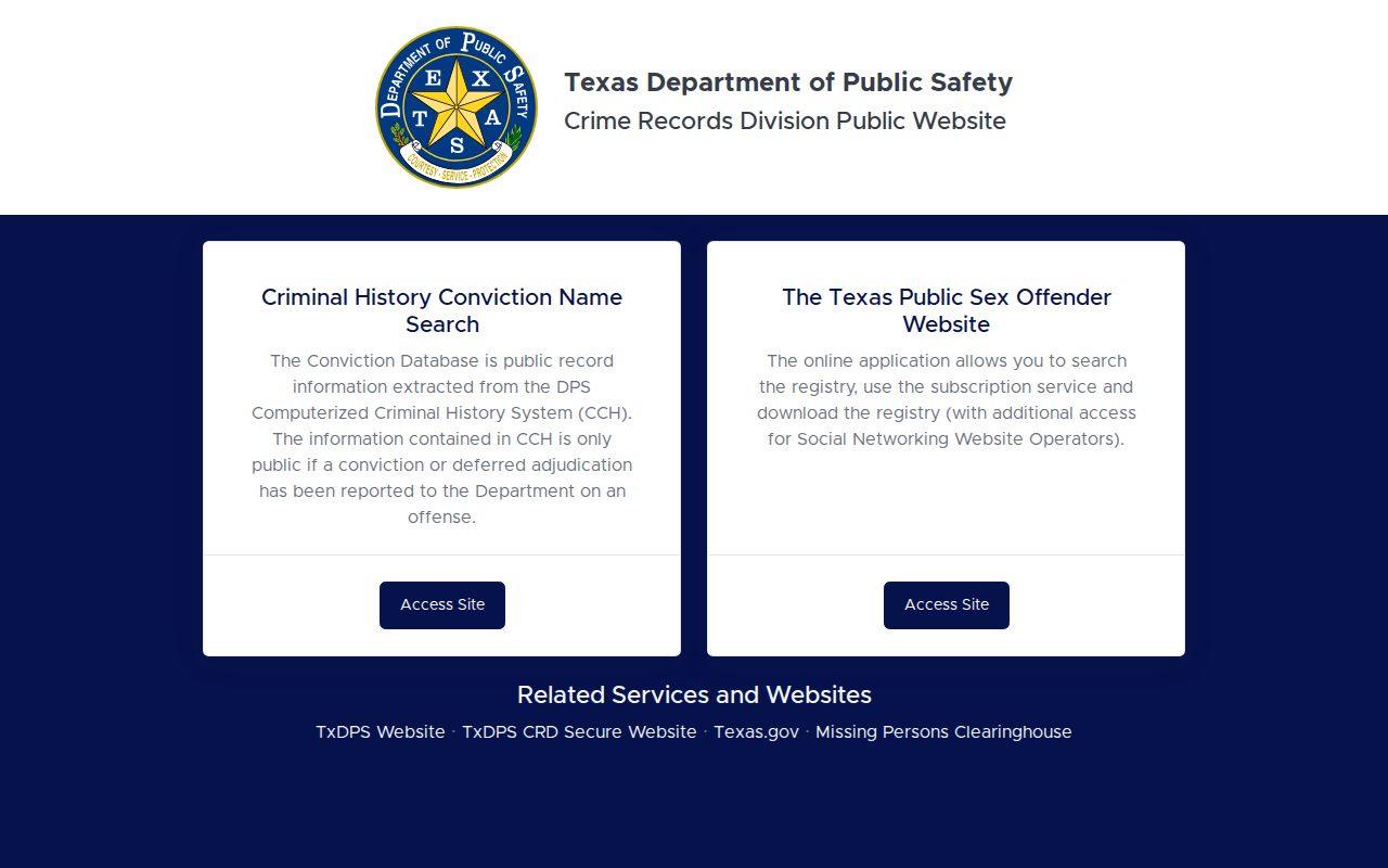 Texas DPS public criminal history search used for Wood County records